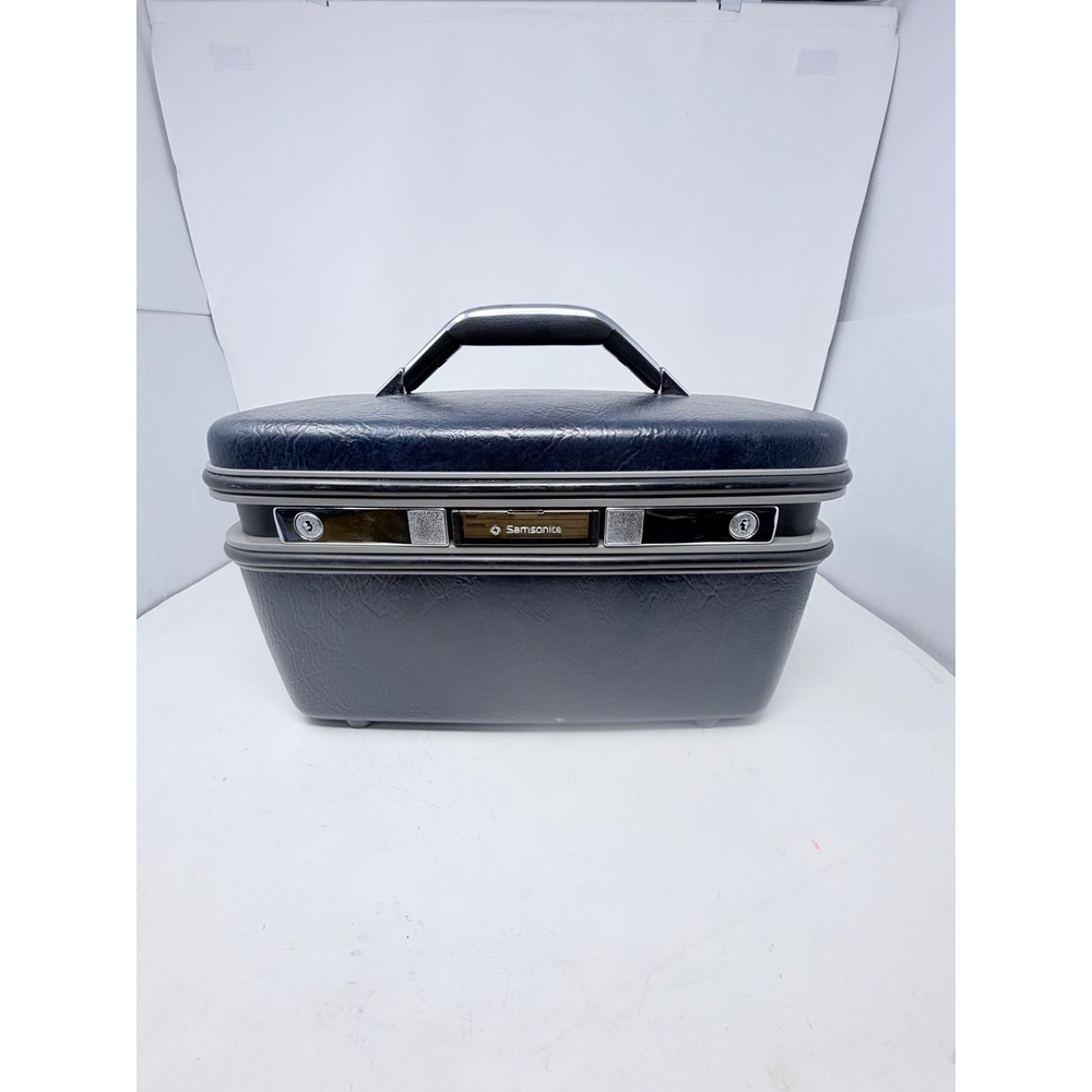 Samsonite Silhouette Train Case Women OS Blue Vintage Hard Shell Makeup Mirror